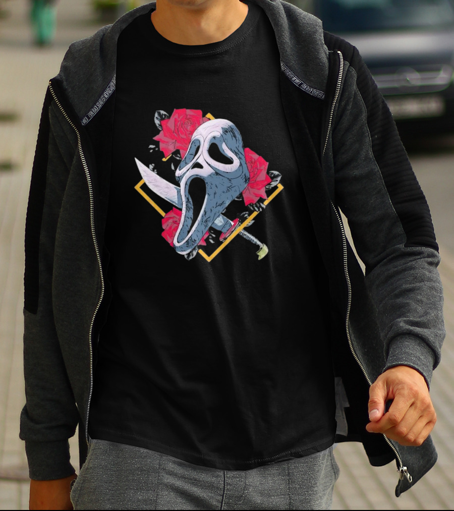 Ghostface Mask With Roses And Knife T-Shirt