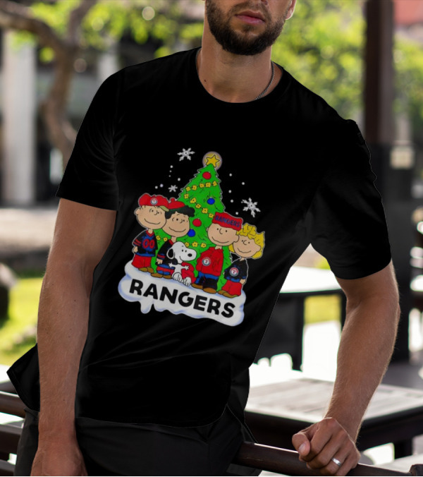 Peanuts Snoopy Christmas Tree Texas Rangers Winter Holiday T-Shirt