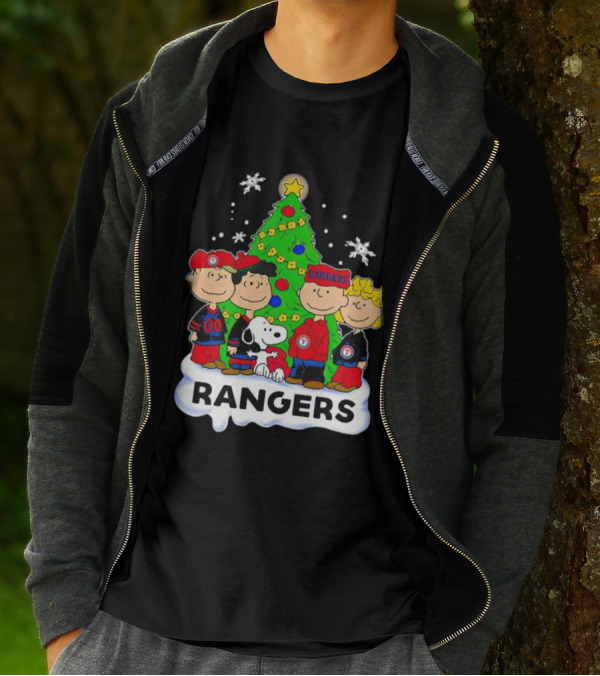 Peanuts Snoopy Christmas Tree Texas Rangers Winter Holiday T-Shirt