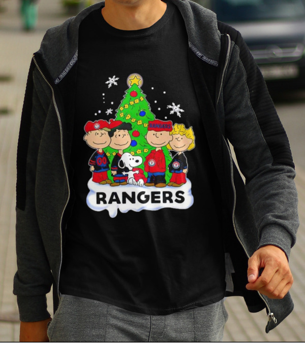 Peanuts Snoopy Christmas Tree Texas Rangers Winter Holiday T-Shirt