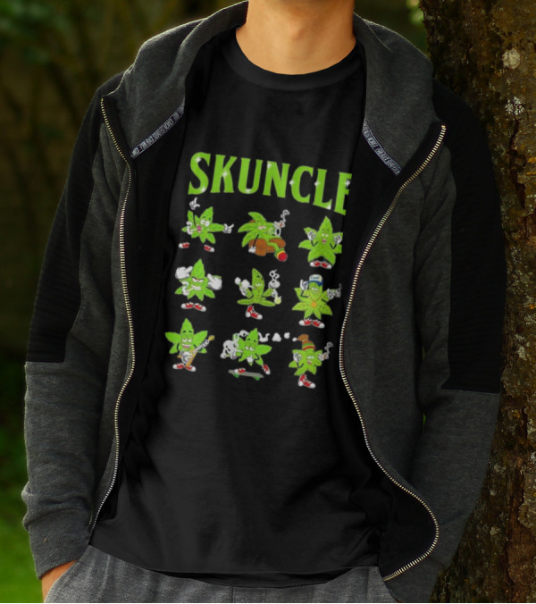 SKUNCLE Smells Like Weed Funny Cartoon Characters Smoking T-Shirt