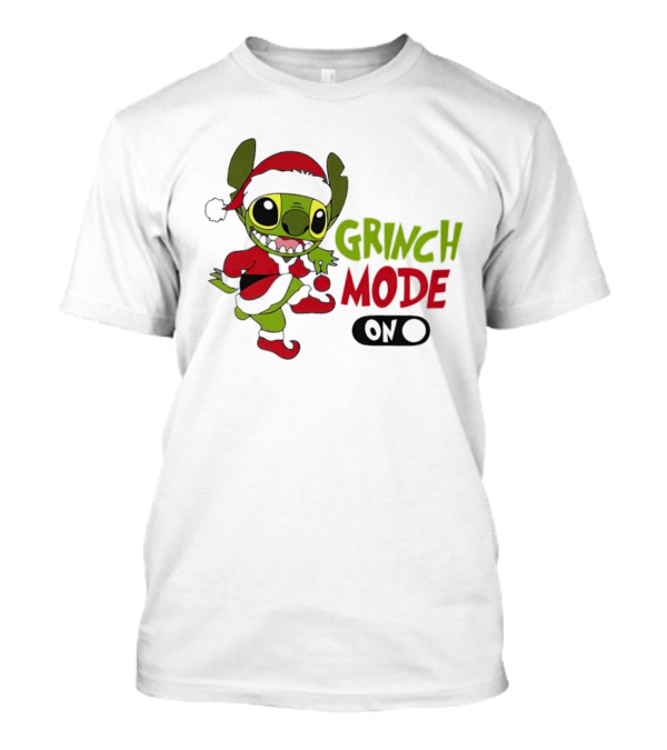 Stitch Grinch Mode On Christmas Santa Hat Festive T-Shirt