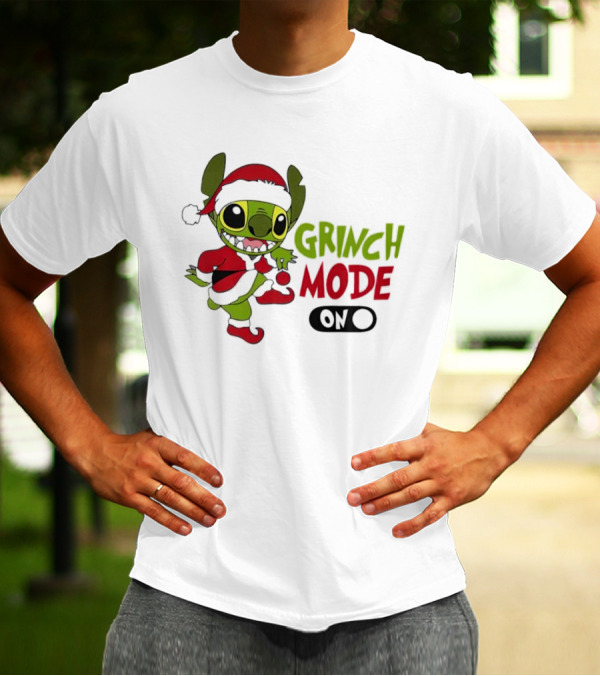 Stitch Grinch Mode On Christmas Santa Hat Festive T-Shirt