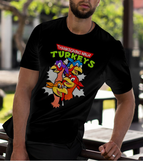 Thanksgiving Ninja Turkeys Cartoon T-Shirt