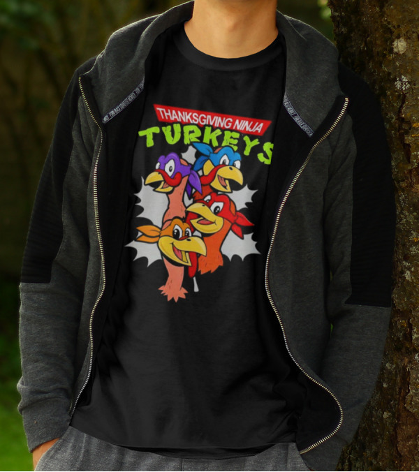 Thanksgiving Ninja Turkeys Cartoon T-Shirt
