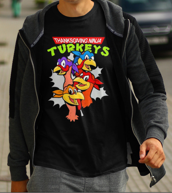 Thanksgiving Ninja Turkeys Cartoon T-Shirt