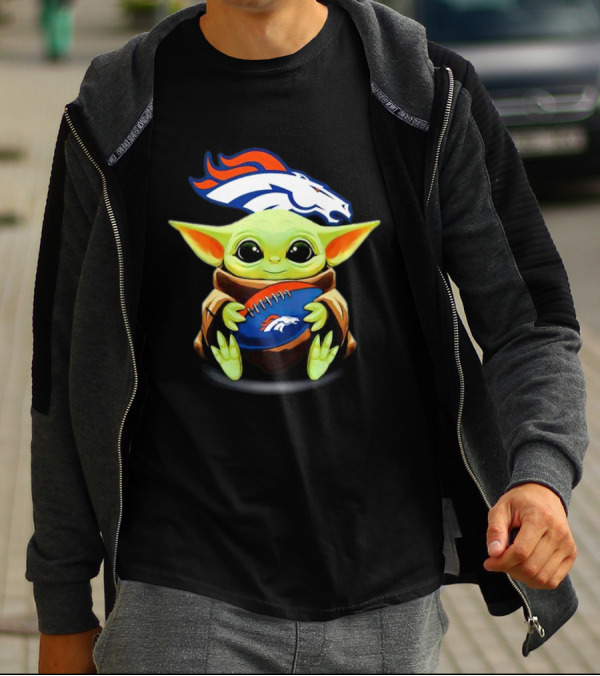 Baby Yoda Hugs Denver Broncos Football T-Shirt