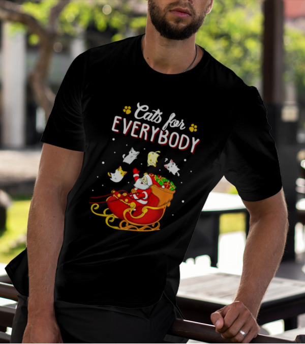 Cats For Everybody Santa With Cats Sleigh Christmas T-Shirt