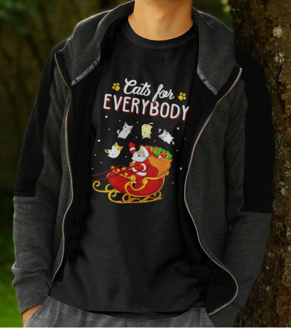 Cats For Everybody Santa With Cats Sleigh Christmas T-Shirt