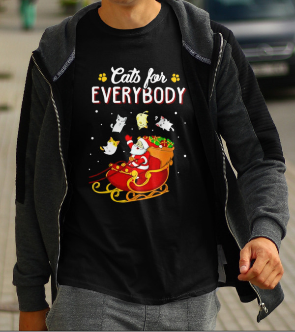 Cats For Everybody Santa With Cats Sleigh Christmas T-Shirt