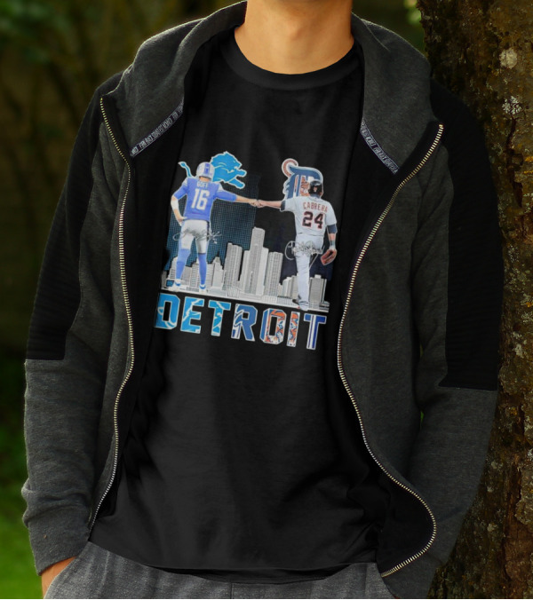 Detroit City Signatures Lions Goff Tigers Cabrera T-Shirt