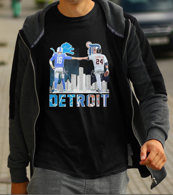 Detroit City Signatures Lions Goff Tigers Cabrera T-Shirt