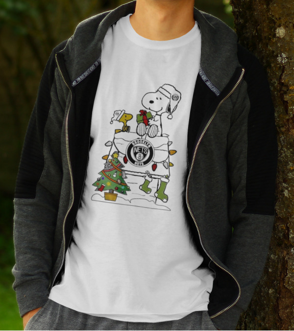 Snoopy Woodstock Christmas Igloo Brooklyn Nets Holiday Scene T-Shirt