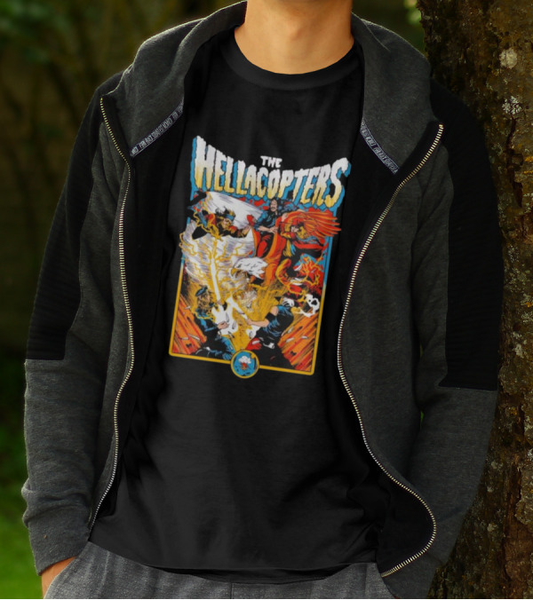 The Hellacopters Superhero Comic Rock Battle Machado T-Shirt