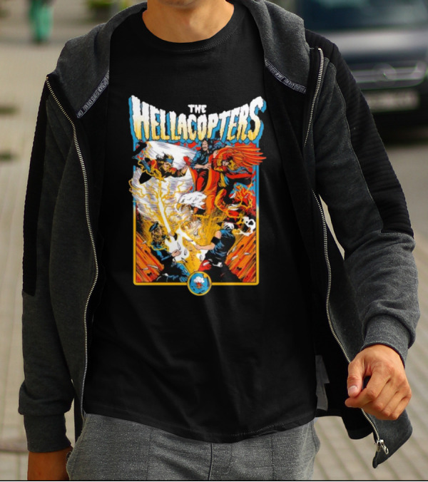 The Hellacopters Superhero Comic Rock Battle Machado T-Shirt