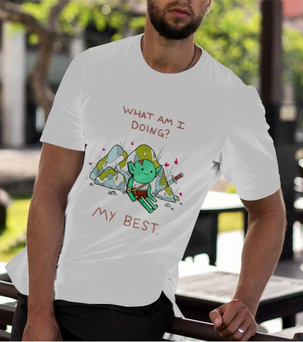 What Am I Doing My Best Cute Goblin Warrior Relaxing By Rocks T-Shirt