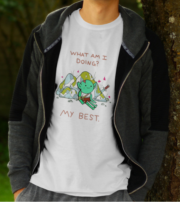 What Am I Doing My Best Cute Goblin Warrior Relaxing By Rocks T-Shirt