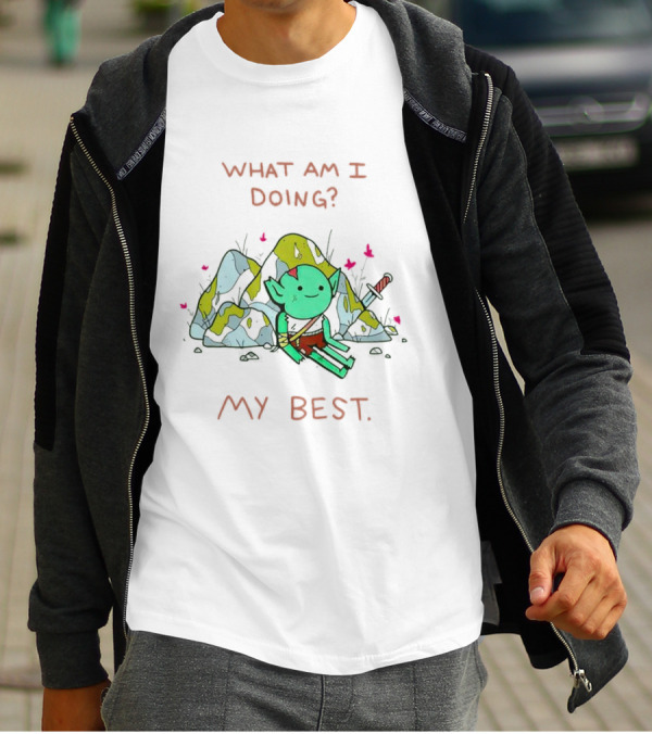 What Am I Doing My Best Cute Goblin Warrior Relaxing By Rocks T-Shirt
