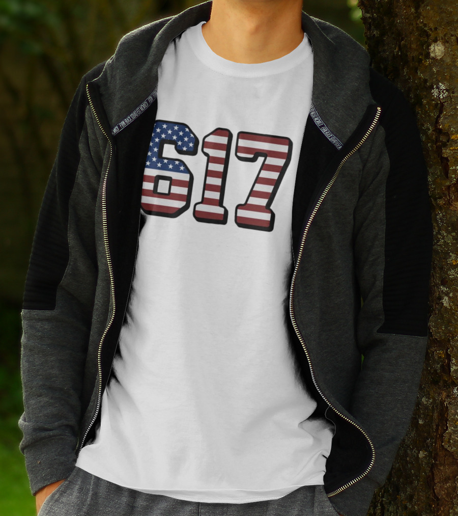 Boston 617 USA Flag T-Shirt