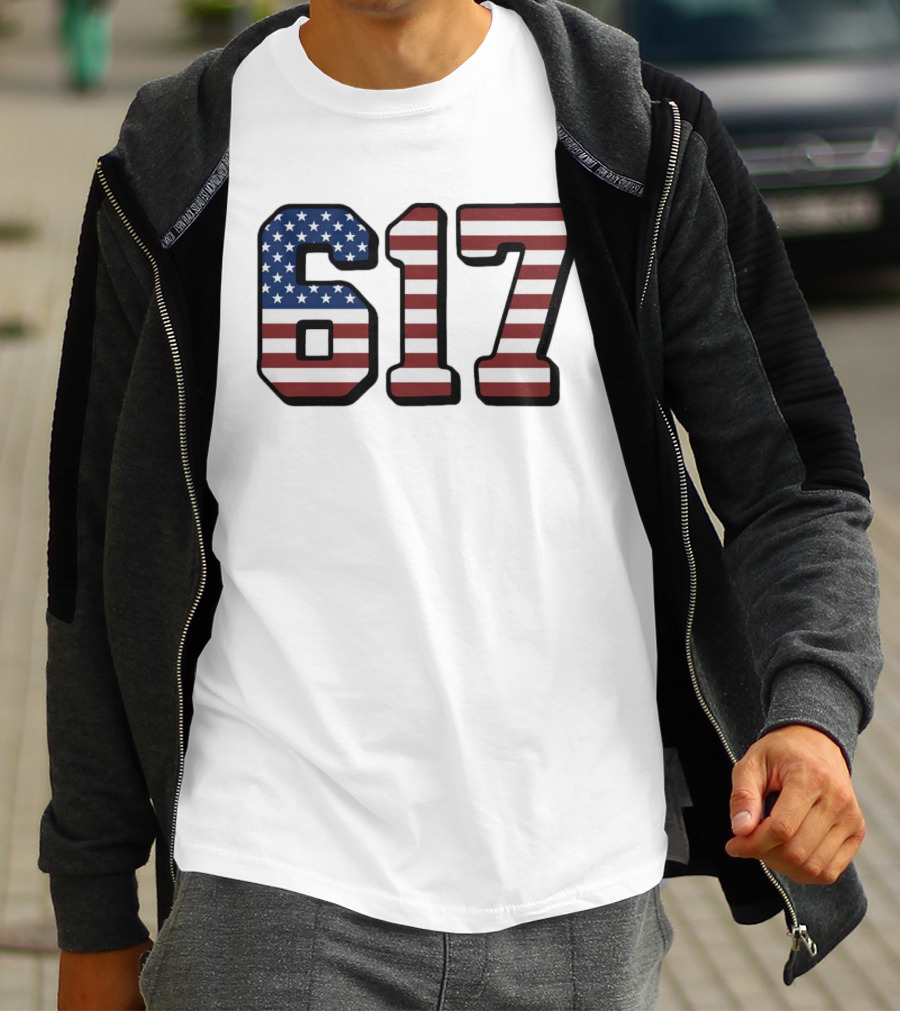 Boston 617 USA Flag T-Shirt