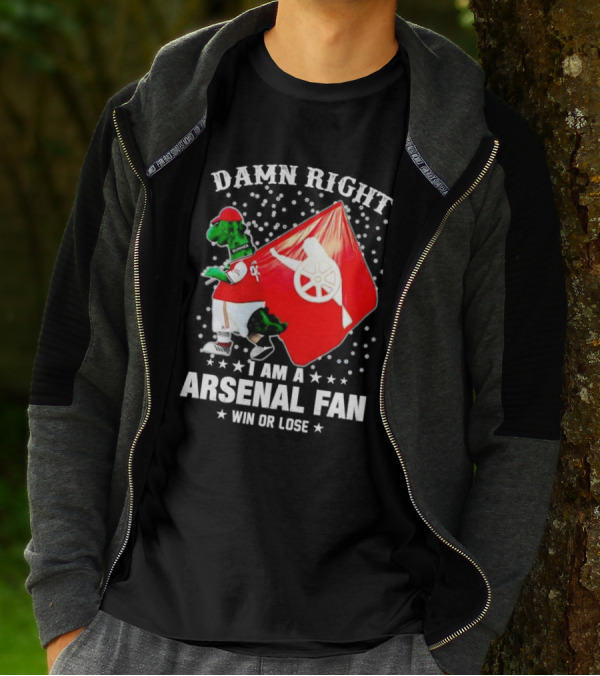 Damn Right I Am A Arsenal Fan Win Or Lose Mascot With Flag And Stars T-Shirt