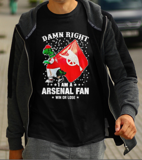 Damn Right I Am A Arsenal Fan Win Or Lose Mascot With Flag And Stars T-Shirt