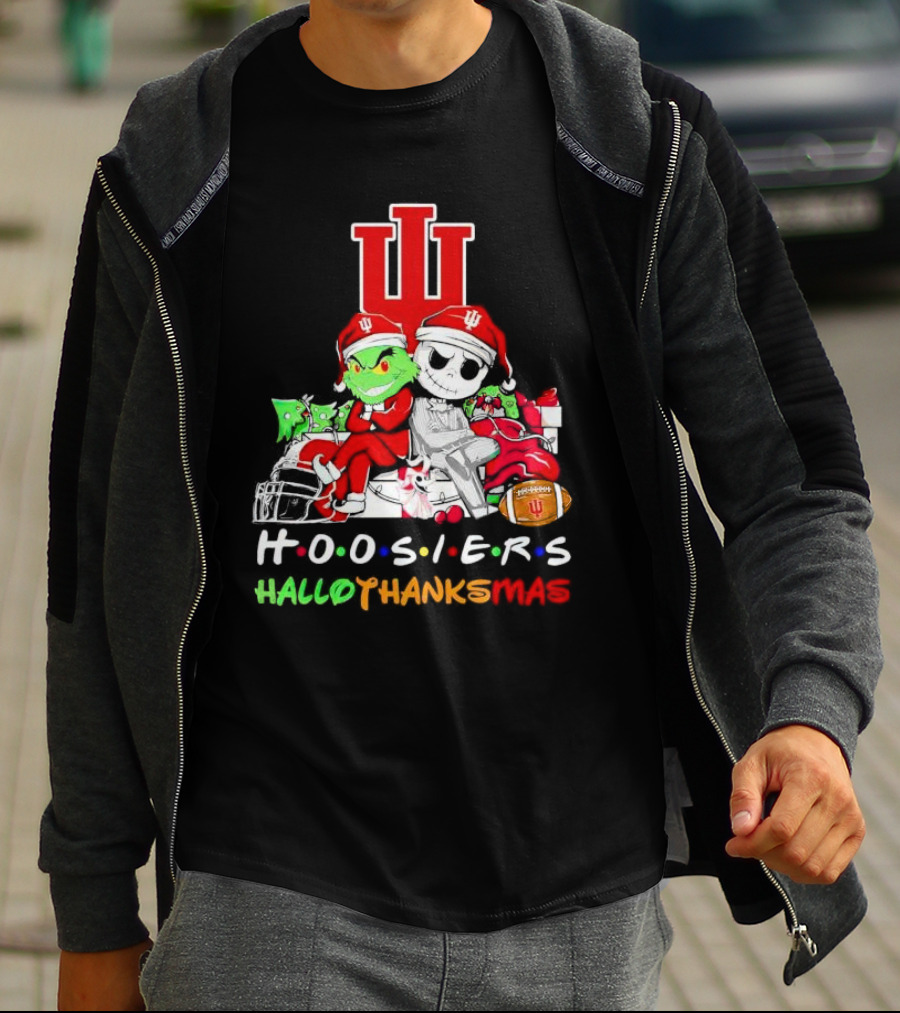 Hoosiers Grinch And Jack Skellington HalloThanksMas T-Shirt