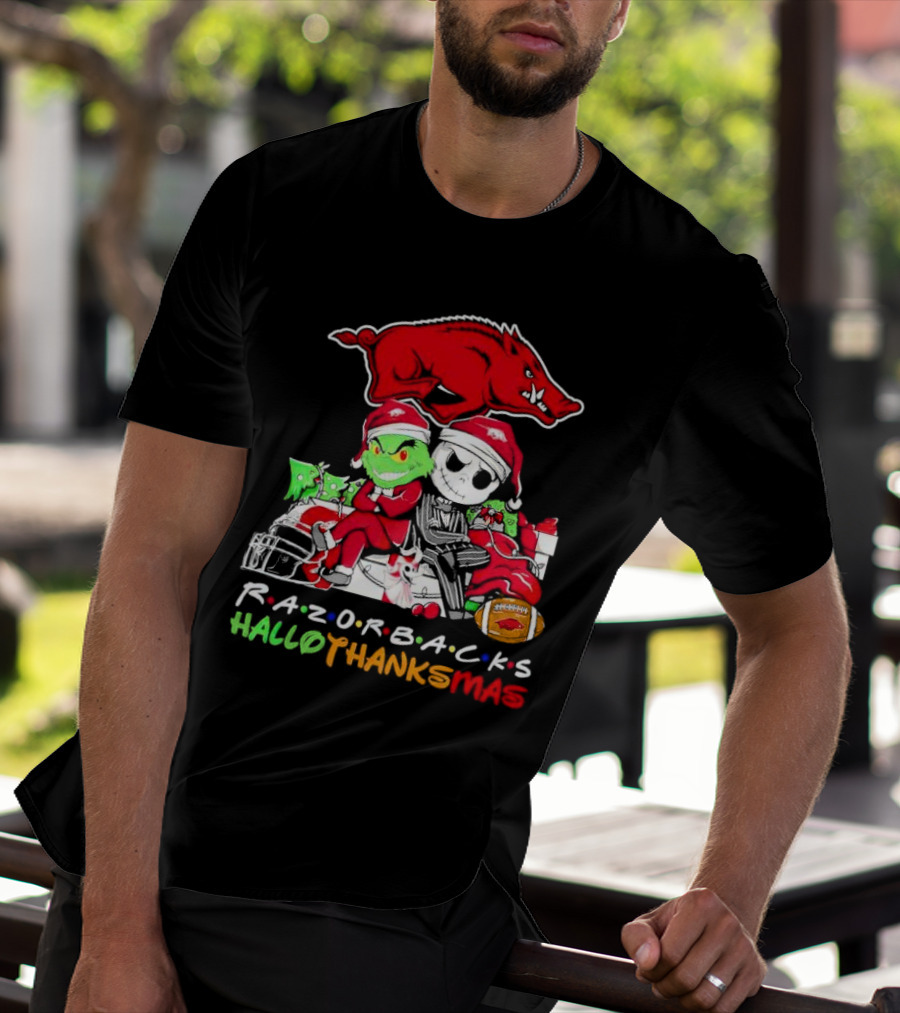 Razorbacks Grinch Jack Skellington Friends HalloThanksMas T-Shirt