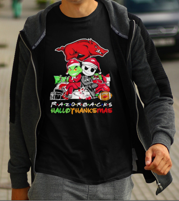 Razorbacks Grinch Jack Skellington Friends HalloThanksMas T-Shirt