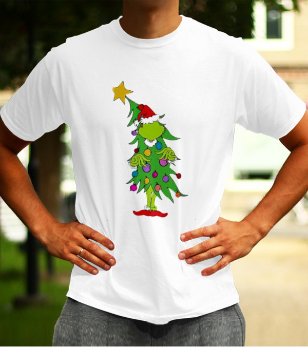 Grinch Christmas Tree Costume With Star And Ornaments T-Shirt