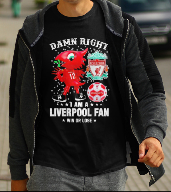 Damn Right I Am A Liverpool Fan Win Or Lose Mighty Red Snowflakes Liverpool FC Football Club Est 1892 T-Shirt