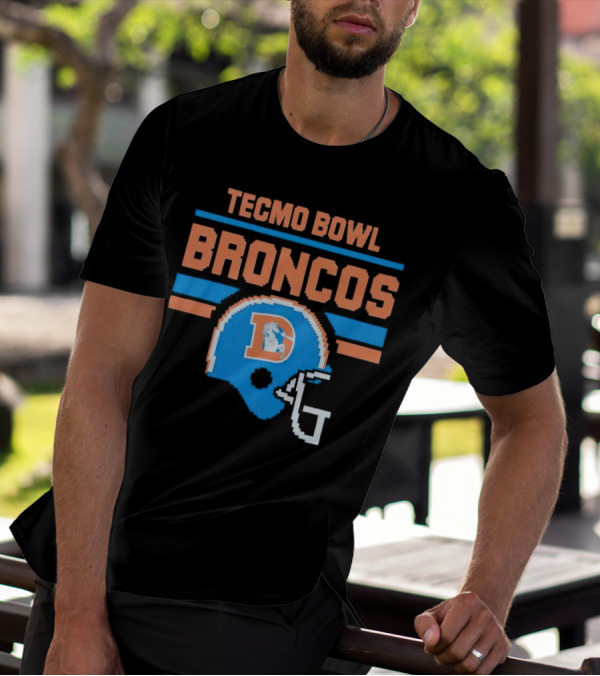 Tecmo Bowl Denver Broncos Retro Helmet Pixel T-Shirt