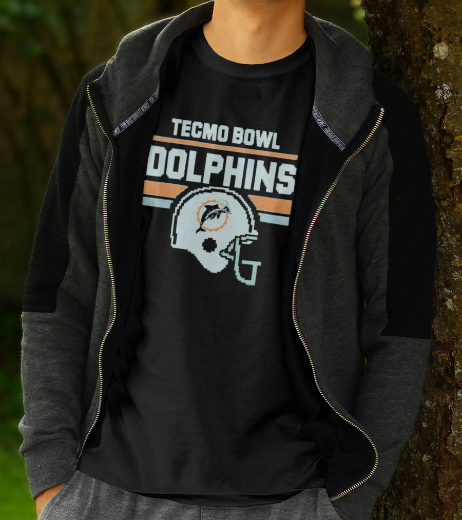 Tecmo Bowl Dolphins Retro Miami Football Helmet T-Shirt