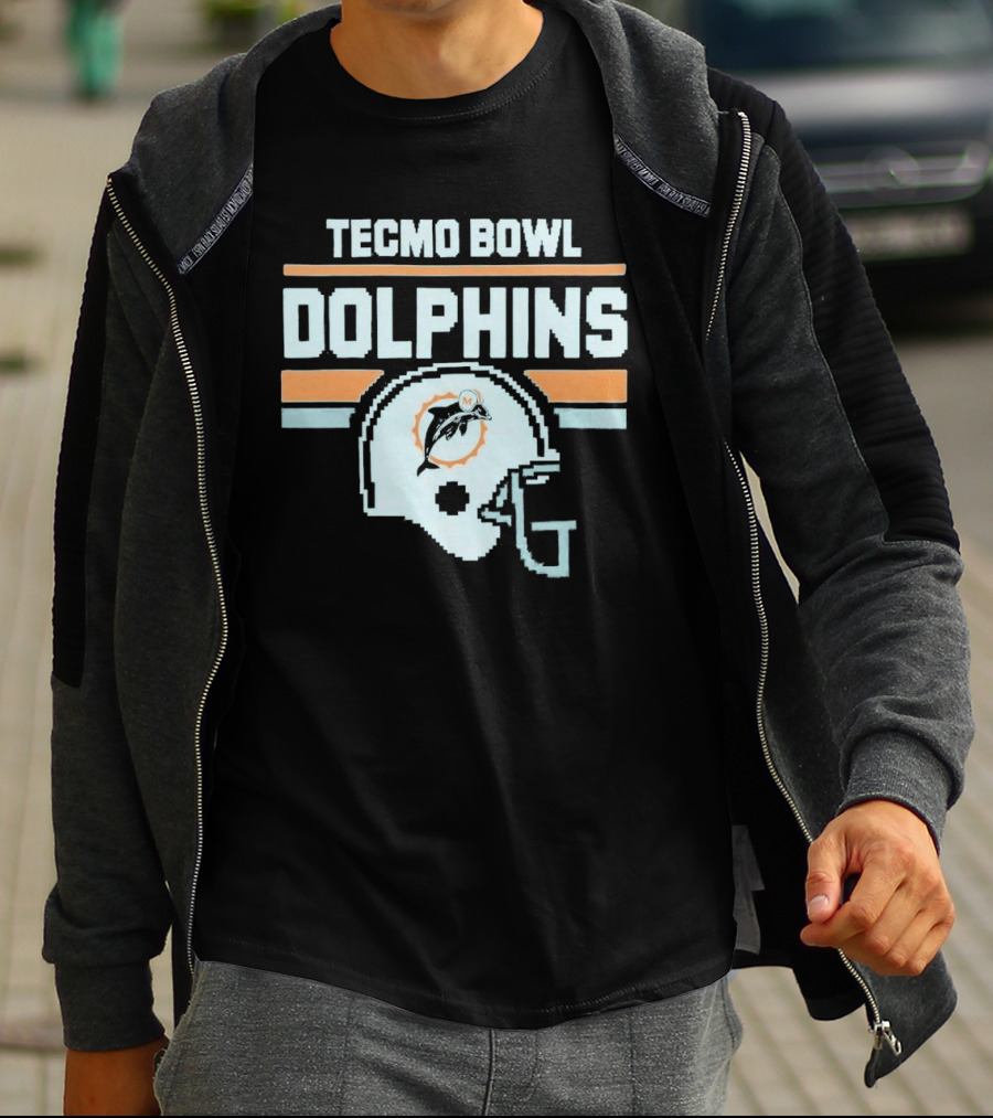 Tecmo Bowl Dolphins Retro Miami Football Helmet T-Shirt