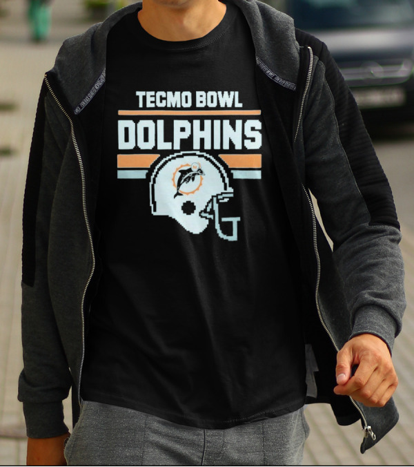 Tecmo Bowl Dolphins Retro Miami Football Helmet T-Shirt