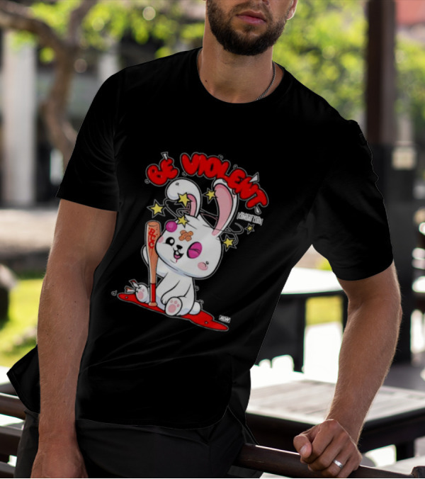 Blackpool Combat Club Be Violent Bunny With Bat And Stars T-Shirt