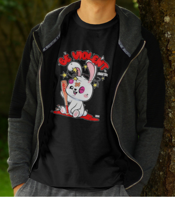 Blackpool Combat Club Be Violent Bunny With Bat And Stars T-Shirt