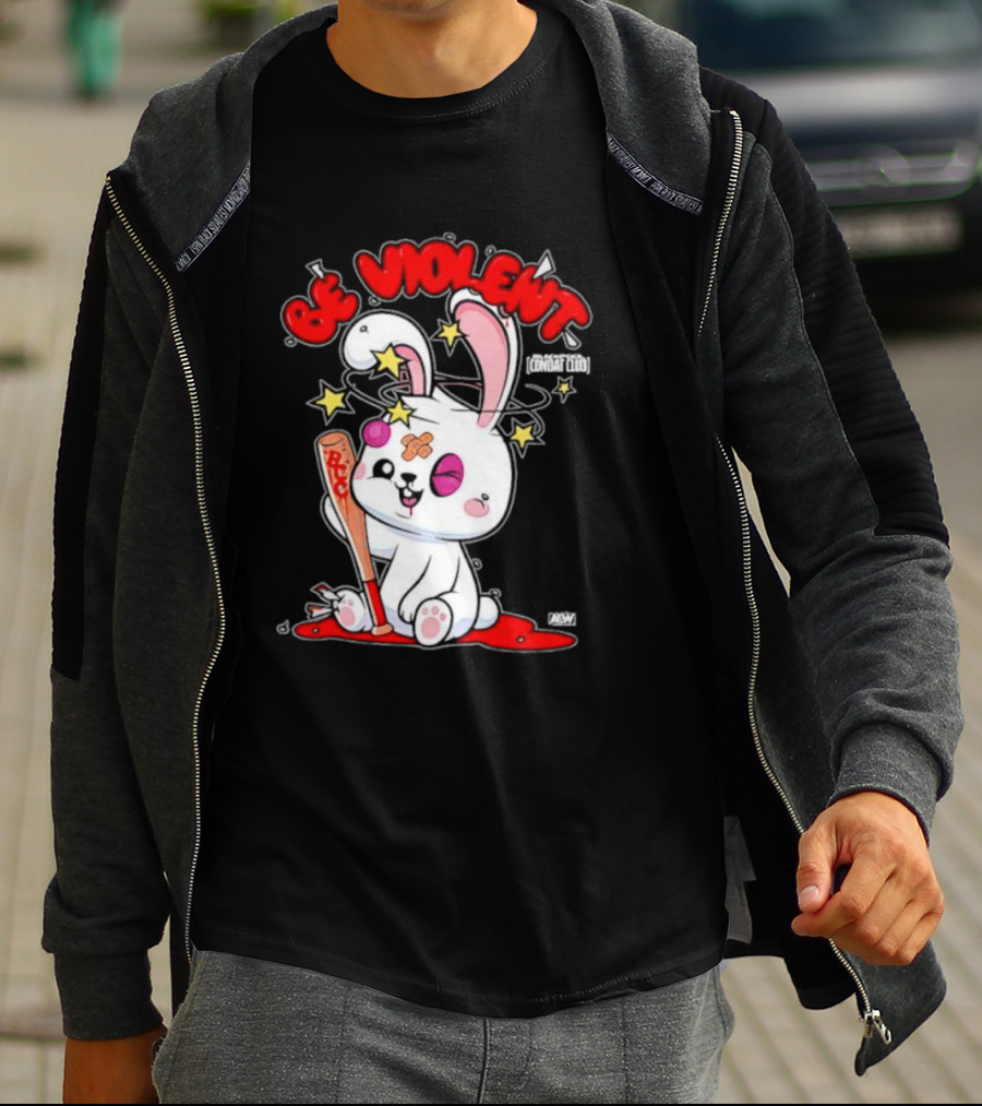 Blackpool Combat Club Be Violent Bunny With Bat And Stars T-Shirt