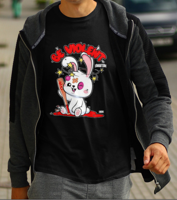 Blackpool Combat Club Be Violent Bunny With Bat And Stars T-Shirt