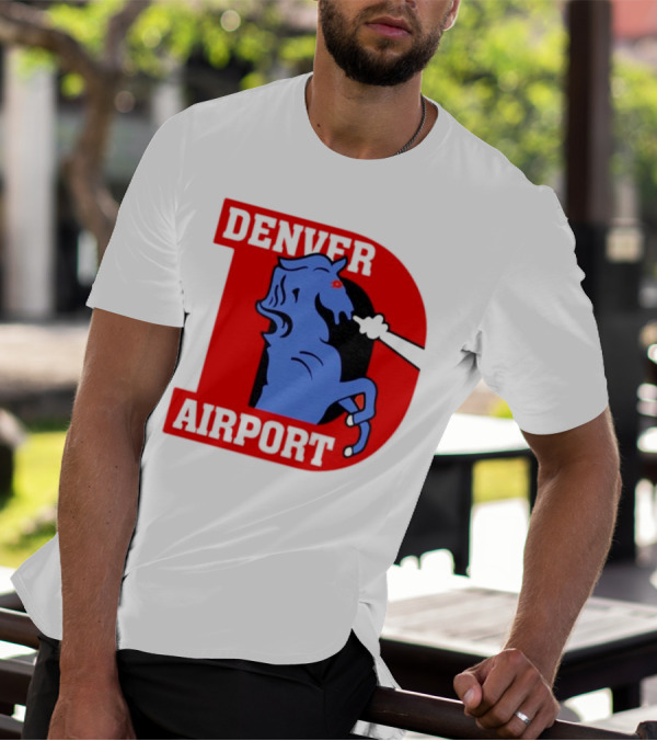 Denver Airport Blue Mustang Icon With Red Letter D T-Shirt