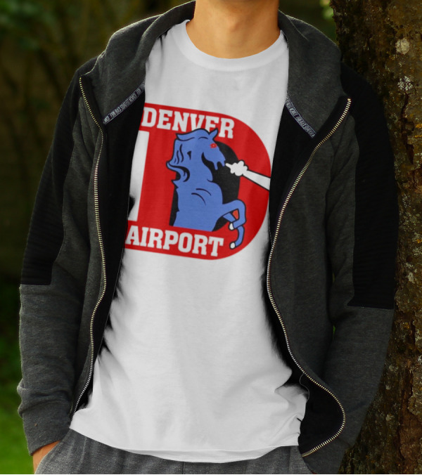 Denver Airport Blue Mustang Icon With Red Letter D T-Shirt