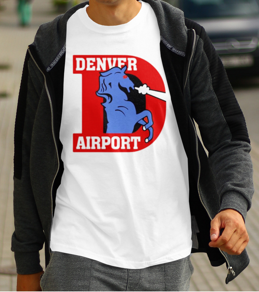 Denver Airport Blue Mustang Icon With Red Letter D T-Shirt