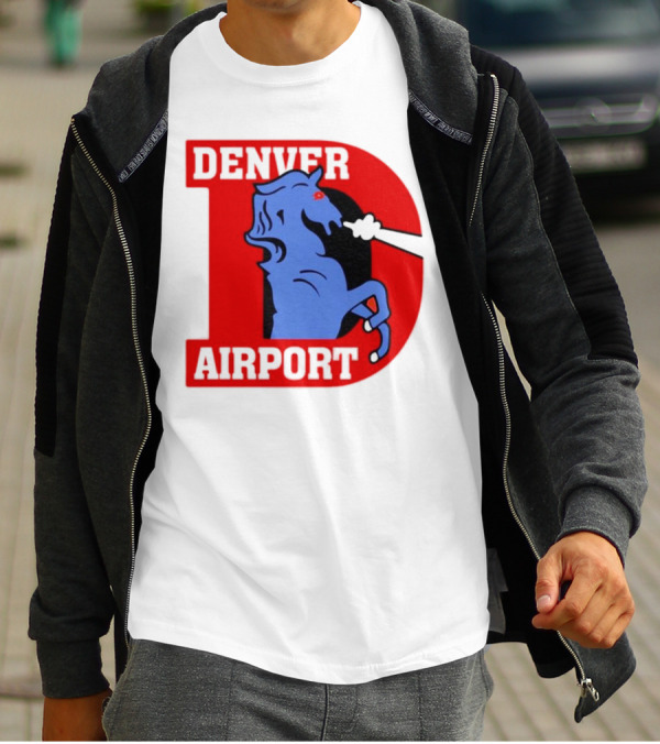 Denver Airport Blue Mustang Icon With Red Letter D T-Shirt
