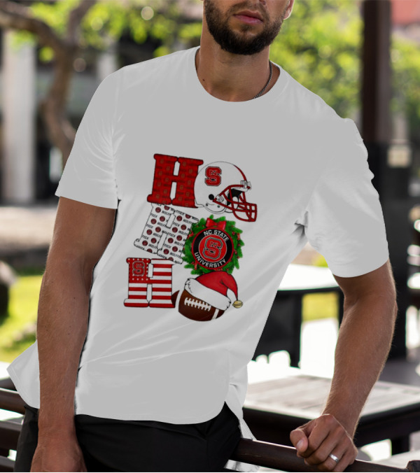 NC State Wolfpack University Christmas Football Helmet Text T-Shirt