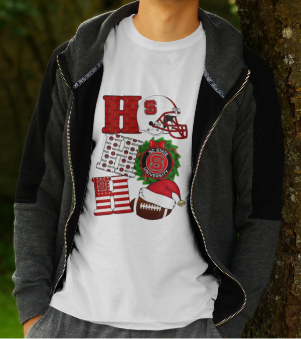 NC State Wolfpack University Christmas Football Helmet Text T-Shirt