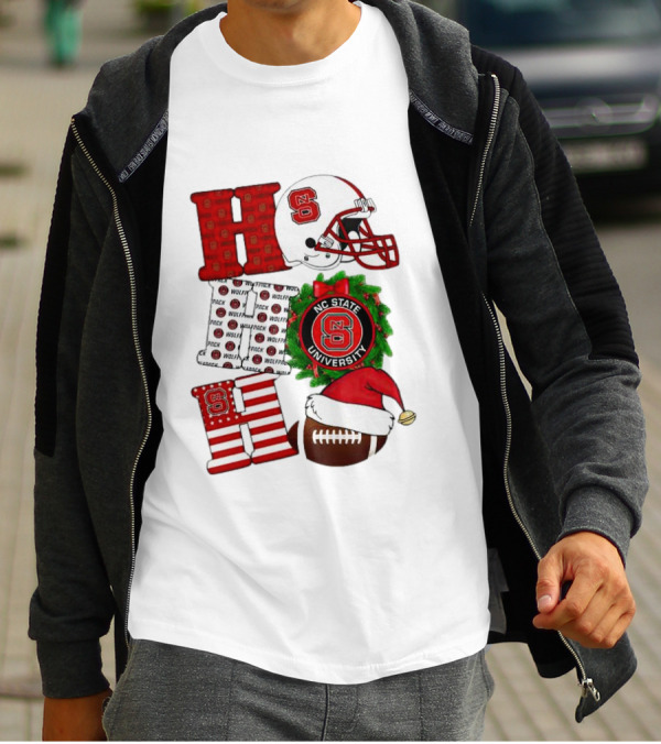 NC State Wolfpack University Christmas Football Helmet Text T-Shirt