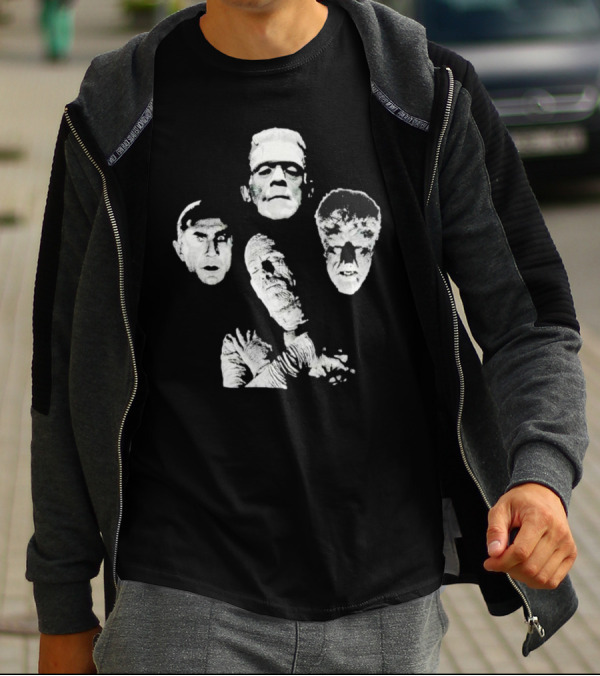 Rock Rebel Monster Dracula Frankenstein Mummy Wolfman Horror Band T-Shirt