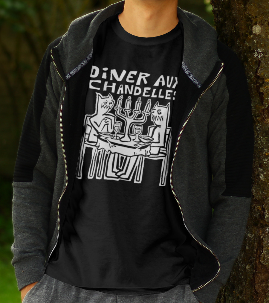 DINER AUX CHANDELLES DINNER MONSTERS CANDLELIGHT WOODCUT T-Shirt