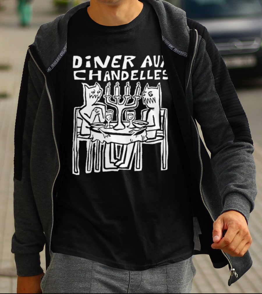 DINER AUX CHANDELLES DINNER MONSTERS CANDLELIGHT WOODCUT T-Shirt