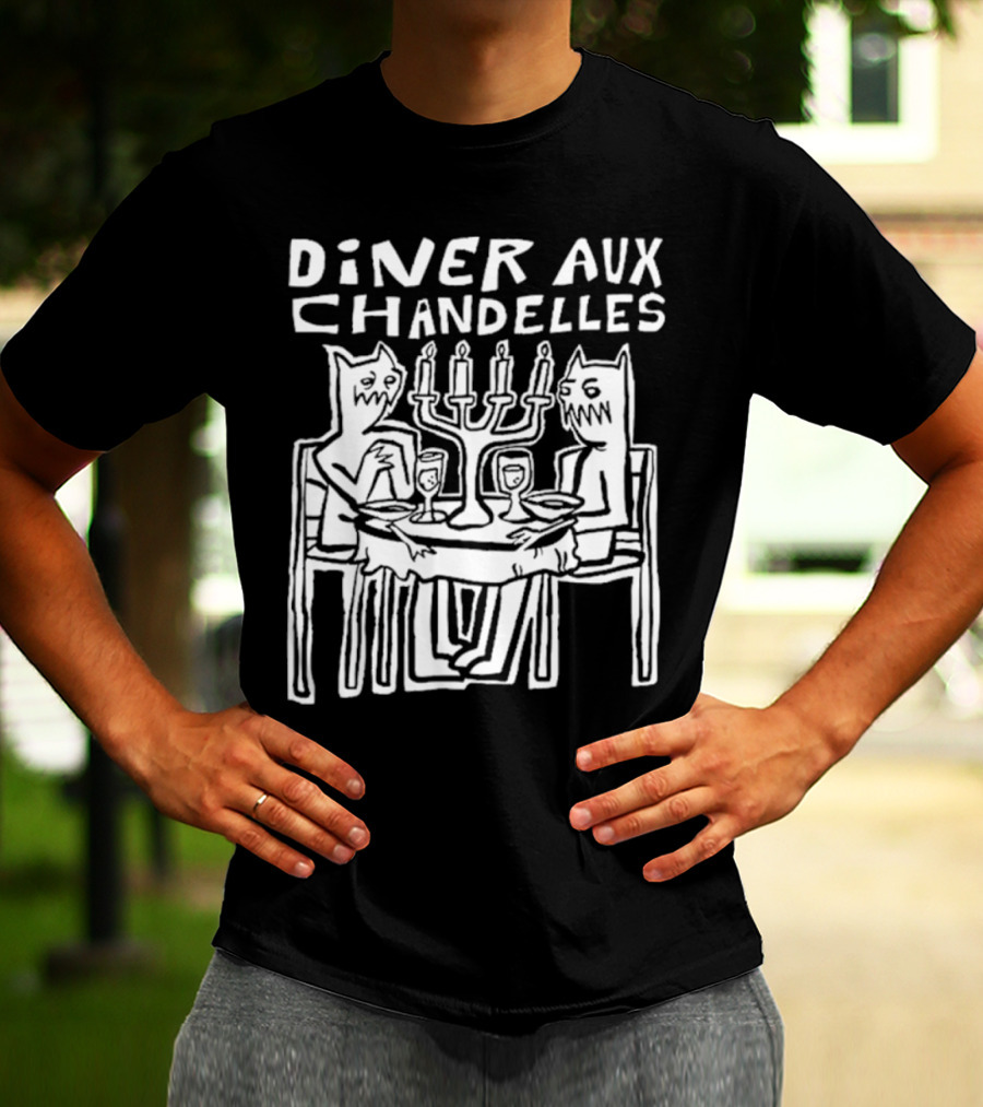 DINER AUX CHANDELLES DINNER MONSTERS CANDLELIGHT WOODCUT T-Shirt